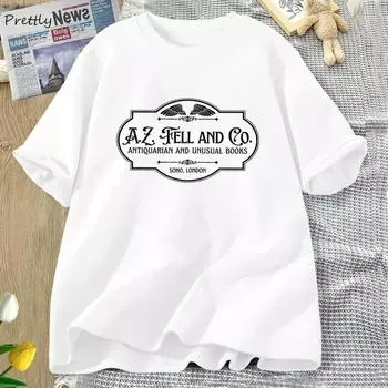 Футболки «Благие знамения» для женщин AZ. Футболка Fell and Co с антикварными и необычными книгами, женская одежда в стиле ретро, хлопковые футболки с короткими рукавами унисекс L