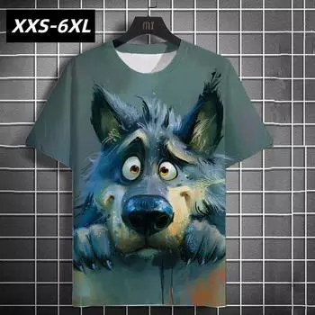 Футболки больших размеров для мужчин XXS-6XL, забавная футболка с коротким рукавом и принтом 3D-волка, уличная мода, топы, летняя мужская повседневная одежда XXS