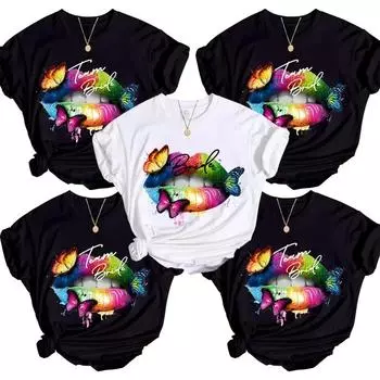 Футболки Butterfly Lips Chic Team Bride, розовые, новые, подходящие подружкам невесты, футболки Harajuku, топы для девочек на свадьбу, футболки S