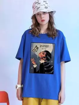 Футболки Catch The Dreamy Dark для девочек, женские свободные футболки, уличные футболки в стиле хип-хоп, дышащие женские топы из 100% хлопка S синий