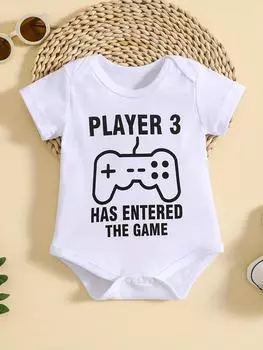 Футболки Crazy Bros «Player 3 вступил в игру» — забавная и милая новинка для младенцев, цельное детское боди Gamer Baby 12-18m белый
