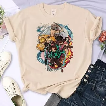 Футболки Demon Slayer Kimetsu No Yaiba, женские футболки в стиле Харадзюку, женская дизайнерская одежда Y2k XL