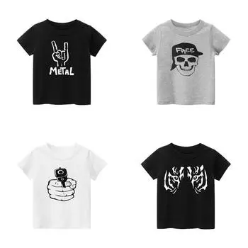 Футболки для детей, модные хлопковые футболки с принтом черепа для мальчиков, летние футболки для девочек, детская одежда с коротким рукавом 2T(90cm)