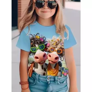 Футболки для девочек, футболки для отдыха с изображением кошек, топы для мальчиков и детей, модные милые детские футболки с короткими рукавами и рисунком животных 110