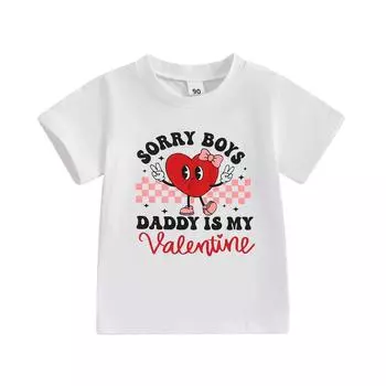 Футболки для девочек на День святого Валентина с коротким рукавом и круглым вырезом, с рисунком в виде сердца, модные футболки для малышей 3-4 Years белый