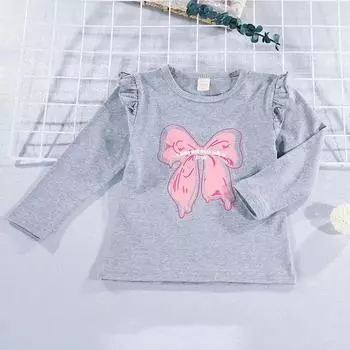 Футболки для девочек, повседневные футболки с круглым вырезом и длинными рукавами для детей, топы 100