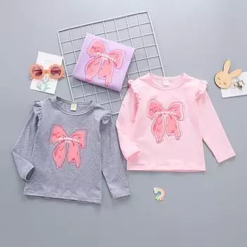 Футболки для девочек, повседневные футболки с круглым вырезом и длинными рукавами для детей, топы 100 фиолетовый