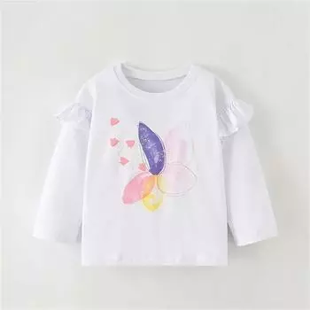 Футболки для девочек, повседневные футболки с круглым вырезом и длинными рукавами для детей, топы 90 белый