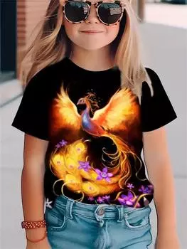 Футболки для девочек с принтом животных и кошек в стиле 3D, летние футболки с короткими рукавами, повседневные футболки, одежда для девочек 110