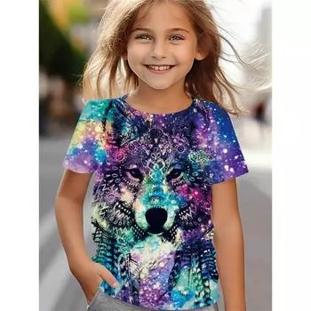 Футболки для девочек с забавным принтом животных 3D, модные футболки с короткими рукавами для вечеринок 2025 года, повседневные футболки, одежда для девочек 110