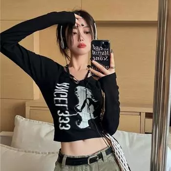 Футболки для девочек Y2K, футболки с принтом для женщин, сексуальные футболки, черные, белые, женские, для вечеринок, для тренировок, уличная одежда S чёрный