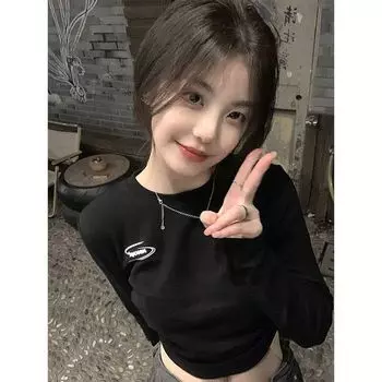Футболки для девочек Y2K с длинным рукавом, женские сексуальные топы, клубная уличная повседневная одежда, женские модные футболки с круглым вырезом, женские повседневные футболки A08 S