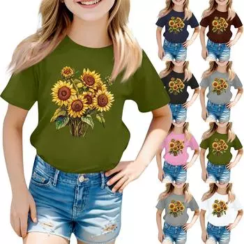 Футболки для малышей, девочек и мальчиков, детские футболки с короткими рукавами и принтом для мальчиков и девочек 100 чёрный