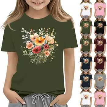 Футболки для малышей, девочек и мальчиков, детские футболки с короткими рукавами и принтом для мальчиков и девочек 1-12 лет 100 армия зеленый