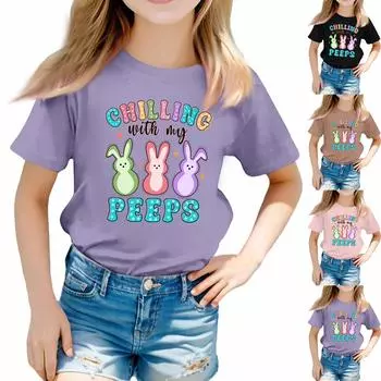 Футболки для малышей, девочек и мальчиков, детские футболки с короткими рукавами и принтом для мальчиков и девочек 130 чёрный