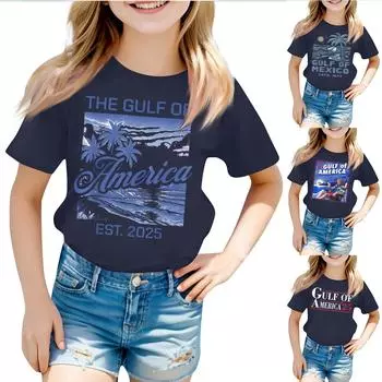 Футболки для малышей, девочек и мальчиков, детские футболки с короткими рукавами и принтом для мальчиков и девочек 100 синий