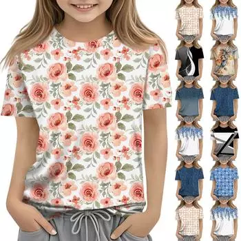 Футболки для малышей, девочек и мальчиков, детские футболки с короткими рукавами и принтом для мальчиков и девочек 100 бежевый