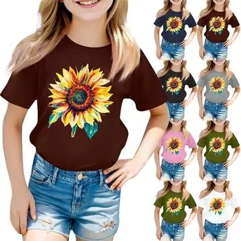 Футболки для малышей, девочек и мальчиков, детские футболки с короткими рукавами и принтом для мальчиков и девочек 100 чёрный