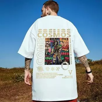 Футболки для мужчин 3d хип-хоп с принтом астронавта, повседневная повседневная свободная футболка с короткими рукавами, уличная футболка в стиле Харадзюку M чёрный
