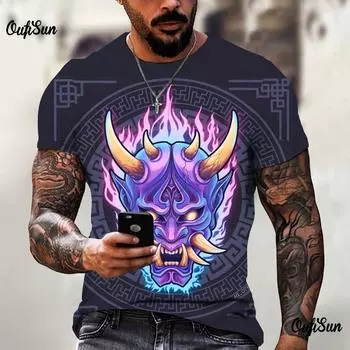 Футболки для мужчин 3D японский Призрачный Воин Маска Печатная мужская одежда свободные оверсайз с коротким рукавом уличные футболки Harajuku S