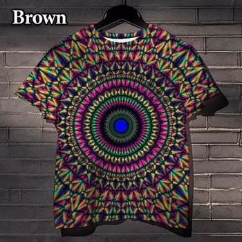 Футболки для мужчин и женщин с цветным геометрическим узором, напечатанные на 3D-принте, веселые, гипнотические, с короткими рукавами, в стиле уличной моды S