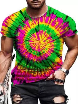 Футболки для мужчин с принтом 3D Tie Dye Мужская футболка с коротким рукавом Винтажные уличные топы Футболки в стиле хип-хоп Футболки большого размера Мужская одежда S синий
