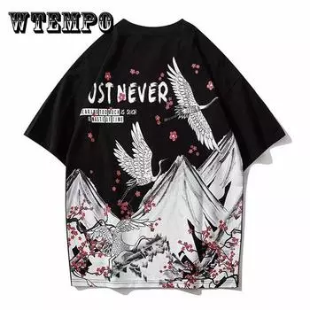 Футболки для пар, модные футболки в китайском стиле с принтом горной птицы в стиле хип-хоп, летние женские повседневные рубашки с круглым вырезом и короткими рукавами, мужская одежда XXL розовый