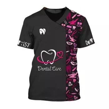 Футболки для стоматологов, женская футболка с круглым вырезом, персонализированная униформа для медсестер, 3D принт, с короткими рукавами, большая женская повседневная женская одежда S