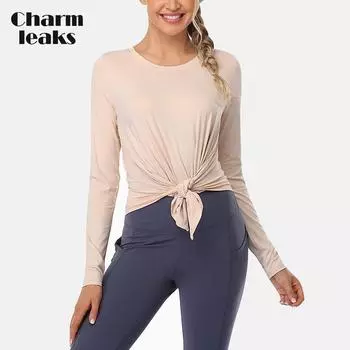 Футболки для тренировок Charmleaks с длинными рукавами, топы для йоги для женщин, футболка, спортивная одежда, топ, рубашка-танкини, топ S жёлтый