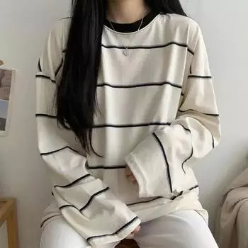 Футболки для женщин и студентов, шикарная уличная одежда в полоску, Harajuku, универсальные топы с длинными рукавами для подростков, футболки унисекс, Camisetas, нежные футболки M синий