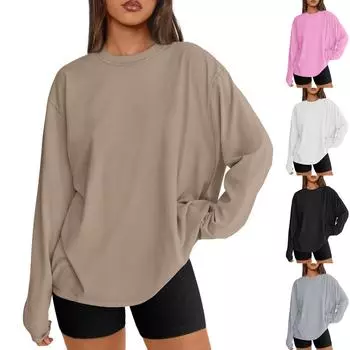 Футболки для женщин осень повседневные рубашки с длинным рукавом на пуговицах толстовка топ пуловер L чёрный