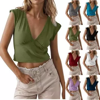 Футболки для женщин осень повседневные рубашки с коротким рукавом на пуговицах толстовка винтажный топ пуловер L армия зеленый