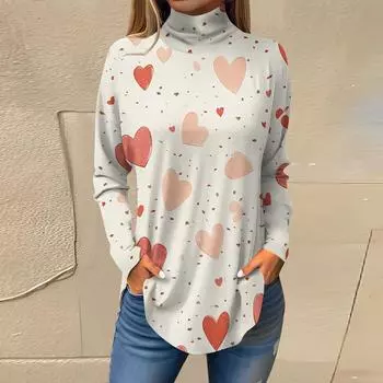 Футболки для женщин, осенние повседневные рубашки с длинным рукавом, толстовка с принтом, топ с высоким воротом, пуловер L бежевый