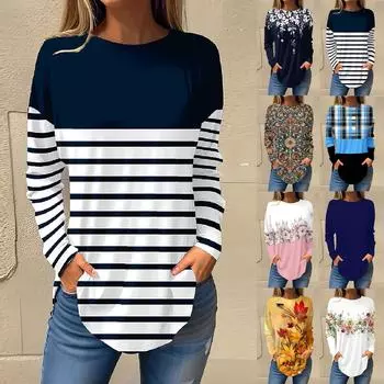 Футболки для женщин, осенние повседневные рубашки с длинными рукавами, толстовка с ретро-принтом, топ, пуловер L армия зеленый