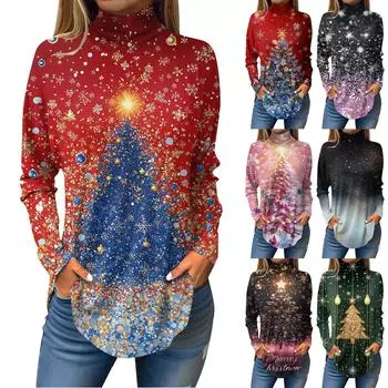 Футболки для женщин, осенние повседневные рубашки с длинными рукавами, толстовка с винтажным принтом, топ с высоким воротом, пуловер XXXL розовый