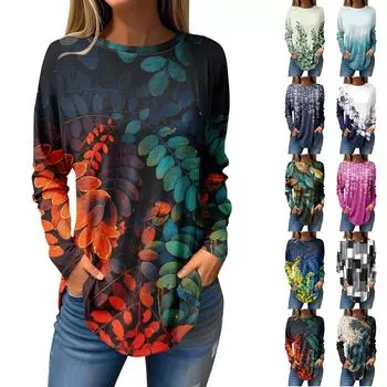 Футболки для женщин, осенние повседневные рубашки с длинным рукавом, толстовка, винтажный топ с графическим принтом, пуловер M
