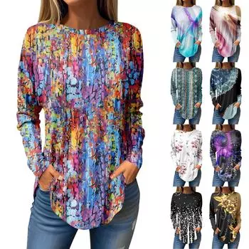 Футболки для женщин, осенние повседневные рубашки с длинным рукавом, толстовка, винтажный топ с графическим принтом, пуловер XXXL золотой