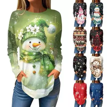 Футболки для женщин, осенние повседневные рубашки с длинным рукавом, толстовки с винтажным графическим принтом, топы, пуловеры, рождественские S розовый