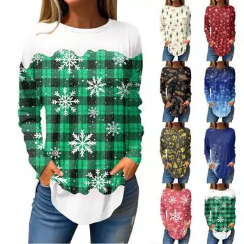 Футболки для женщин, осенние повседневные рубашки с длинным рукавом, толстовки с винтажным графическим принтом, топы, пуловеры, рождественские L бежевый