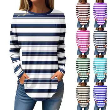 Футболки для женщин, осенние повседневные рубашки с длинным рукавом, толстовка, винтажный топ с графическим принтом, пуловер XL тёмно-синий