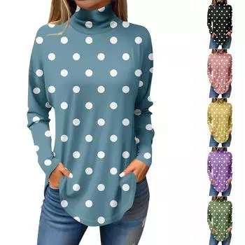 Футболки для женщин, осенние повседневные рубашки с длинными рукавами, толстовка с винтажным принтом, топ с высоким воротом, пуловер L жёлтый