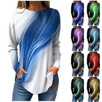 Футболки для женщин, осенние повседневные рубашки с длинными рукавами, толстовка с ретро-принтом, топ, пуловер S