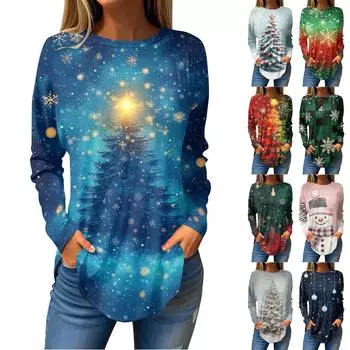 Футболки для женщин, осенние повседневные рубашки с длинным рукавом, толстовки с винтажным графическим принтом, топы, пуловеры, рождественские S розовый