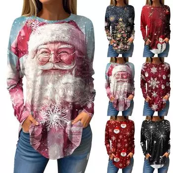 Футболки для женщин, осенние повседневные рубашки с длинным рукавом, толстовки с винтажным графическим принтом, топы, пуловеры, рождественские XL розовый
