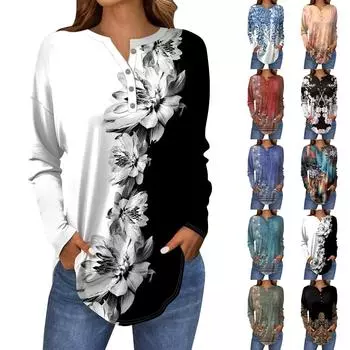 Футболки для женщин, осенние повседневные рубашки с длинным рукавом на пуговицах, толстовки с винтажным графическим принтом, топ-пуловер L армия зеленый