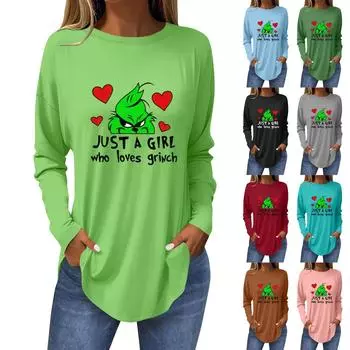 Футболки для женщин, осенние повседневные рубашки с длинным рукавом, толстовка с принтом, топ, пуловер L чёрный