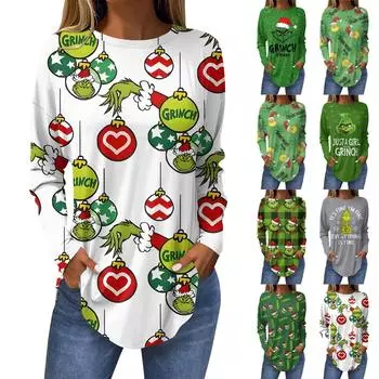 Футболки для женщин, осенние повседневные рубашки с длинным рукавом, толстовка с принтом, топ, пуловер L темно-зеленого