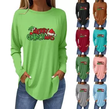 Футболки для женщин, осенние повседневные рубашки с длинным рукавом, толстовка с принтом, топ, пуловер L армия зеленый