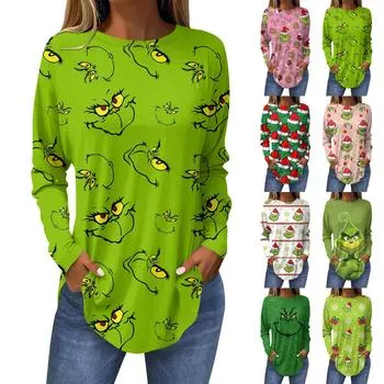 Футболки для женщин, осенние повседневные рубашки с длинным рукавом, толстовка с принтом, топ, пуловер S красный