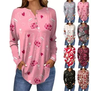 Футболки для женщин, осенние повседневные рубашки с длинным рукавом на пуговицах, толстовка с винтажным принтом, топ, пуловер L чёрный